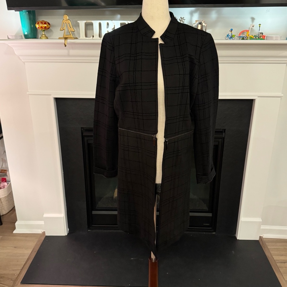 Alfani Black Grid-Pattern Longline Jacket With Zi… - image 1